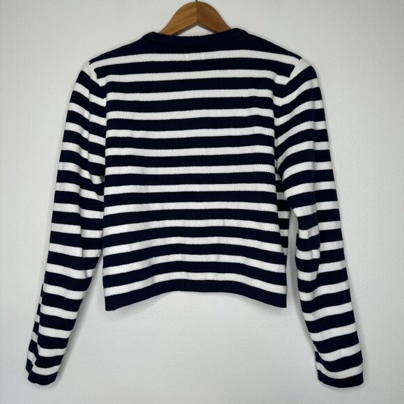 J Crew Striped Cotton Lady Jacket Cardigan Small Knit White Blue Nautical - Picture 3 of 9